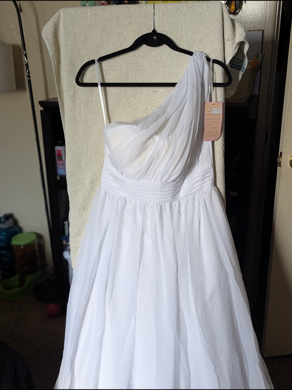 Elegant One-Shoulder White Dress with Draped Bodice